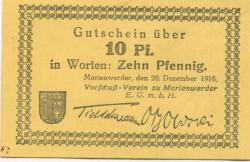Marienwerder (heute: PL-Kwidzyn) - Vorschuss-Verein EGmbH - 20.12.1916 - 10 Pfennig