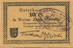 Marienwerder (heute: PL-Kwidzyn) - Vorschuss-Verein EGmbH - 20.12.1916 - 10 Pfennig
