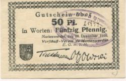 Marienwerder (heute: PL-Kwidzyn) - Vorschuss-Verein EGmbH - 20.12.1916 - 50 Pfennig