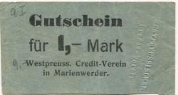 Marienwerder (heute: PL-Kwidzyn) - Westpreußischer Credit-Verein - -- - 1 Mark