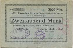 Markersdorf - Girokasse und G. F. Grosser (Strickmaschinenfabrik) - 6.10.1922 - 2000 Mark