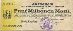 Markt Oberdorf - Marktgemeinde - 4.9.1923 - 5 Millionen Mark