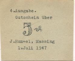 Massing - Hummel, J., Warenhaus - 1.7.1947 - 5 Pfennig