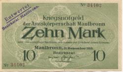 Maulbronn - Amtskörperschaft - 31.12.1918 - 1.2.1919 - 10 Mark