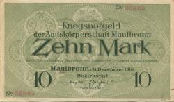 Maulbronn - Amtskörperschaft - 31.12.1918 - 1.2.1919 - 10 Mark