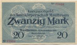 Maulbronn - Amtskörperschaft - 31.12.1918 - 1.2.1919 - 20 Mark