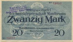 Maulbronn - Amtskörperschaft - 31.12.1918 - 1.2.1919 - 20 Mark