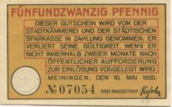 Meiningen - Stadt - 10.5.1920 - 25 Pfennig