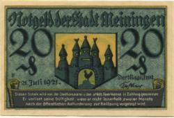 Meiningen - Stadt - 21.7.1921 - 20 Pfennig