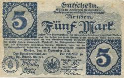 Meißen - Amtshauptmannschaft und Stadt - 8.11.1918 - 5 Mark