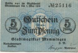 Memmingen - Stadt - - 1.5.1918 - 5 Pfennig 