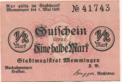 Memmingen - Stadt - - 1.5.1920 - 1/2 Mark 