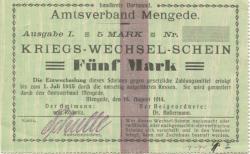 Mengede (heute: Dortmund) - Amtsverband - 14.8.1914 - 5 Mark