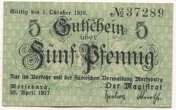 Merseburg - Stadt - 30.4.1917 - 1.10.1918 - 5 Pfennig