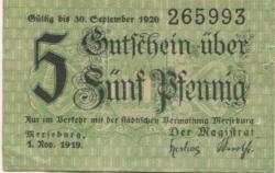 Merseburg - Stadt - 1.11.1919 - 30.9.1920 - 5 Pfennig