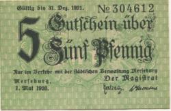 Merseburg - Stadt - 1.5.1920 - 31.12.1921 - 5 Pfennig