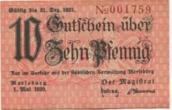 Merseburg - Stadt - 1.5.1920 - 31.12.1921 - 10 Pfennig