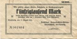 Meuselwitz - Prehlitzer Braunkohlen AG - 17.8.1923 - 1.11.1923 - 50000 Mark