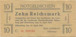 Miltenberg - Kreise Marktheidenfeld, Miltenberg und Obernburg - 15.4.1945 - 10 Mark 