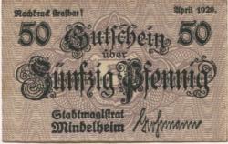 Mindelheim - Stadt - April 1920 - 50 Pfennig