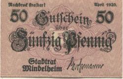 Mindelheim - Stadt - April 1920 - 50 Pfennig