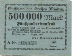 Minden - Kreis - 11.8.1923 - 15.9.1923 - 500000 Mark