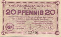 Minden - Kriegsgefangenenlager - 1.12.1917 - 20 Pfennig