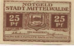 Mittelwalde (heute: PL-Miedzylesie) - Stadt - -- - 25 Pfennig