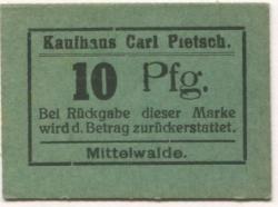Mittelwalde (heute: PL-Miedzylesie) - Pietsch, Carl, Kaufhaus - -- - 10 Pfennig