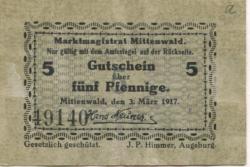 Mittenwald - Markt - 3.3.1917 - 5 Pfennig
