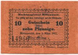 Mittenwald - Markt - 3.3.1917 - 10 Pfennig
