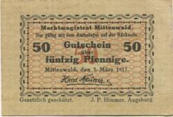 Mittenwald - Markt - 3.3.1917 - 50 Pfennig