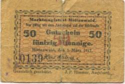 Mittenwald - Markt - 3.3.1917 - 50 Pfennig