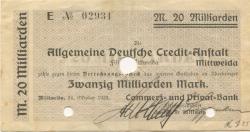 Mittweida - Commerz- und Privat-Bank AG, Zweigstelle Mittweida - 24.10.1923 - 20 Milliarden Mark