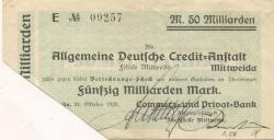 Mittweida - Commerz- und Privat-Bank AG, Zweigstelle Mittweida - 24.10.1923 - 50 Milliarden Mark