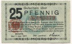 Moers - Kreis - 1.6.1917 - 25 Pfennig