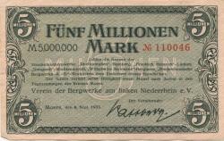 Moers - Verein der Bergwerke am linken Niederrhein eV - 8.9.1923 - 5 Millionen Mark