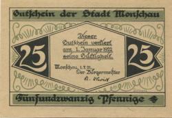 Monschau - Stadt - 1.7.1921 - 1.1.1922 - 25 Pfennig