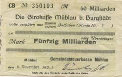 Mühlau - Gemeindesteuerkasse - 6.11.1923 - 50 Milliarden Mark