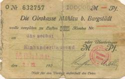 Mühlau - Girokasse - 2.8.1923 - 100000 Mark