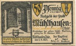 Mühlhausen - Stadt - 1.4.1921 - 31.10.1921 - 50 Pfennig