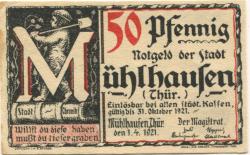 Mühlhausen - Stadt - 1.4.1921 - 31.10.1921 - 50 Pfennig