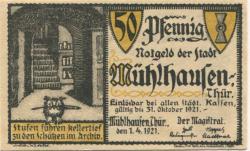 Mühlhausen - Stadt - 1.4.1921 - 31.10.1921 - 50 Pfennig