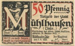 Mühlhausen - Stadt - 1.4.1921 - 31.10.1921 - 50 Pfennig