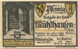 Mühlhausen - Stadt - 1.4.1921 - 31.10.1921 - 50 Pfennig