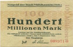 Mühlhausen - Stadt - 7.9.1923 - 100 Millionen Mark