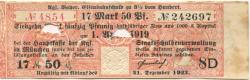München - Staatsschuldenverwaltung Freistaat Bayern - 1.4.1919 - 31.12.1923 - 17.50 Mark