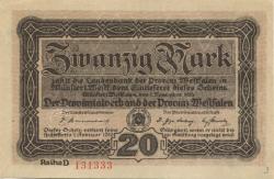 Münster - Provinzialverband Westfalen - 1.11.1918 - 1.2.1919 - 20 Mark
