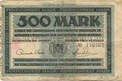Münster - Landesbank der Provinz Westfalen - 15.9.1922 - 1.12.1922 - 500 Mark