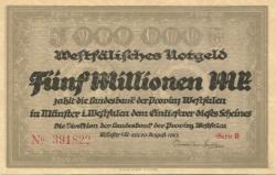 Münster - Landesbank der Provinz Westfalen - 20.8.1923 - 5 Millionen Mark